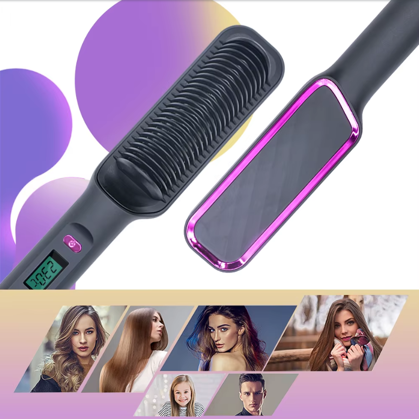 Anti-Scald Heated Hair Straightening Comb – Fast Heating Hair Straightener & Curler | Smooth, Frizz-Free Styling (Purple, Pink, White, Gold, Gray) Hair Straightener Comb