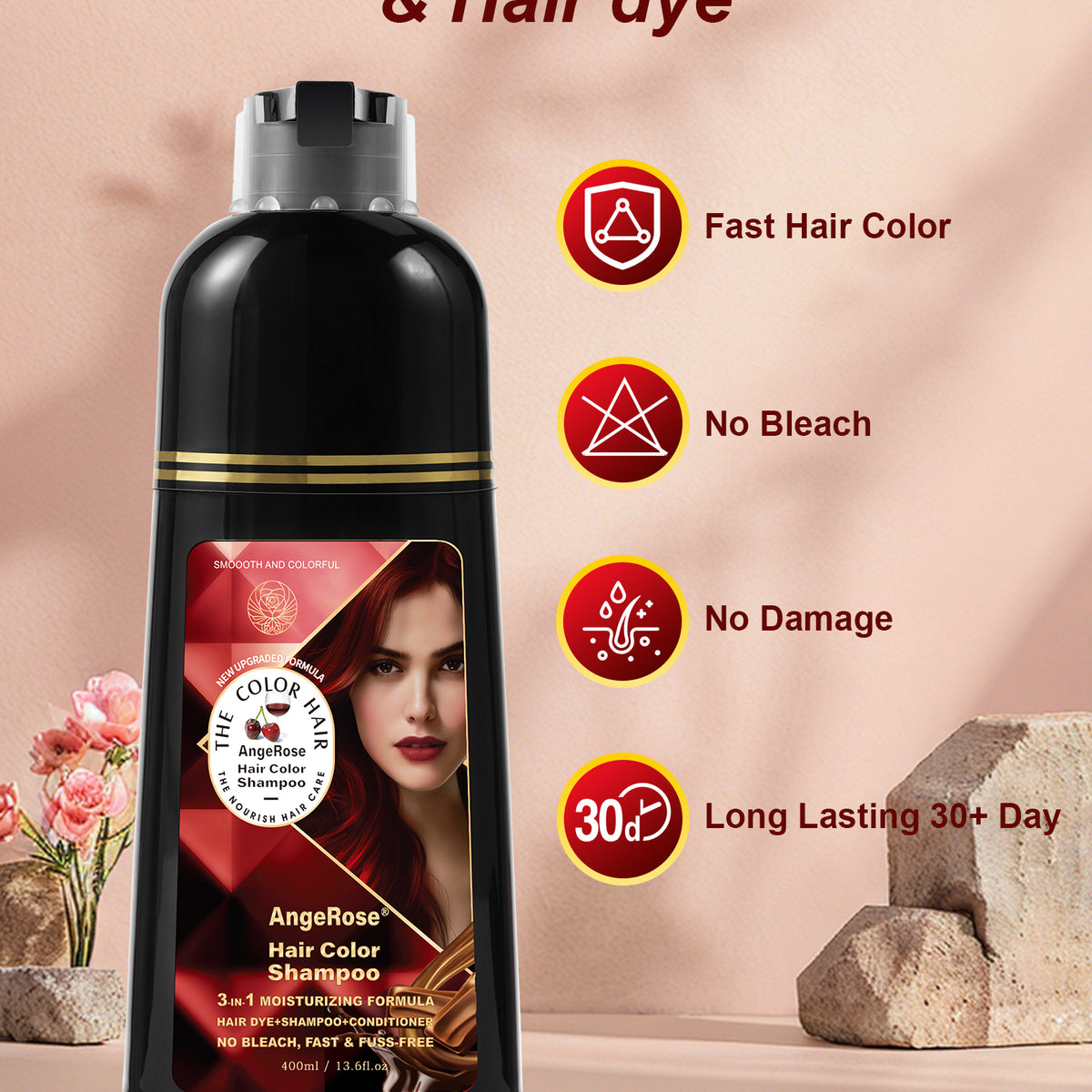 AngeRose Hair Color Shampoo, Hair Dye Shampoo, Instant Grey Hair Coverage, Wine Red, Chestnut Brown, Purple, Perfect Gifts for Women & Men