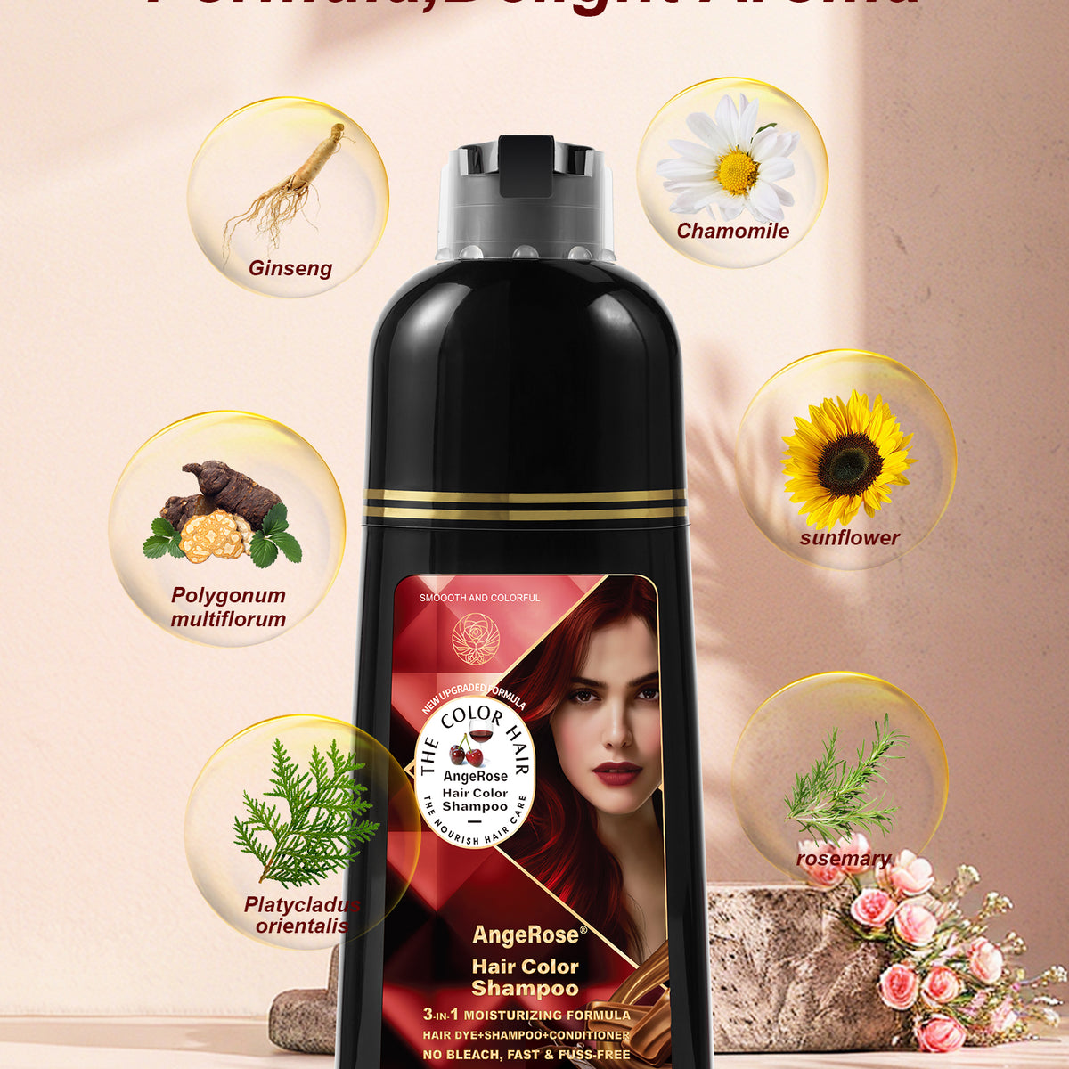 AngeRose Hair Color Shampoo, Hair Dye Shampoo, Instant Grey Hair Coverage, Wine Red, Chestnut Brown, Purple, Perfect Gifts for Women & Men