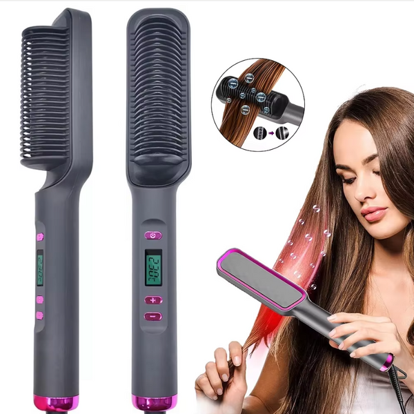 Anti-Scald Heated Hair Straightening Comb – Fast Heating Hair Straightener & Curler | Smooth, Frizz-Free Styling (Purple, Pink, White, Gold, Gray) Hair Straightener Comb