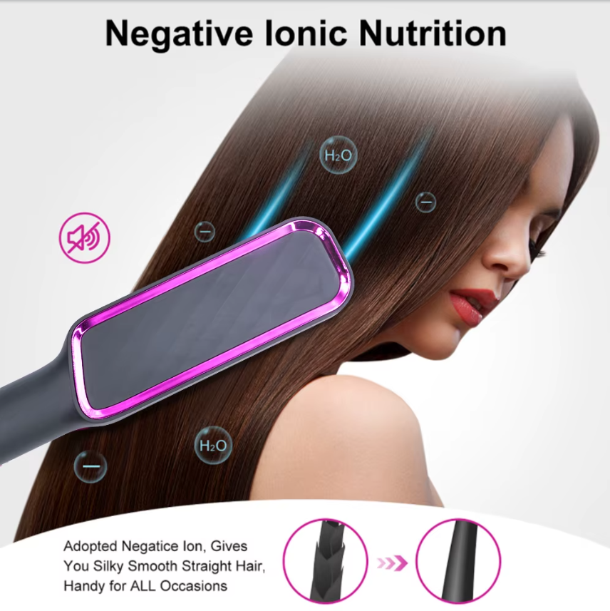 Anti-Scald Heated Hair Straightening Comb – Fast Heating Hair Straightener & Curler | Smooth, Frizz-Free Styling (Purple, Pink, White, Gold, Gray) Hair Straightener Comb